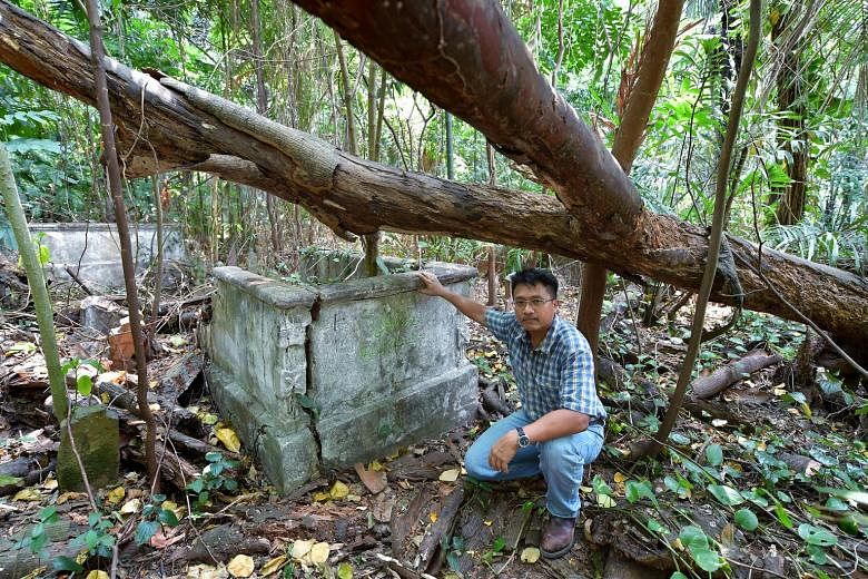 Heritage researcher Sarafian Salleh, seen here at the Marang Cemetery, has run tours of the area with Temasek Rural Exploring Enthusiasts and civic group My Community since stumbling upon the site and its graves in 2008. 
