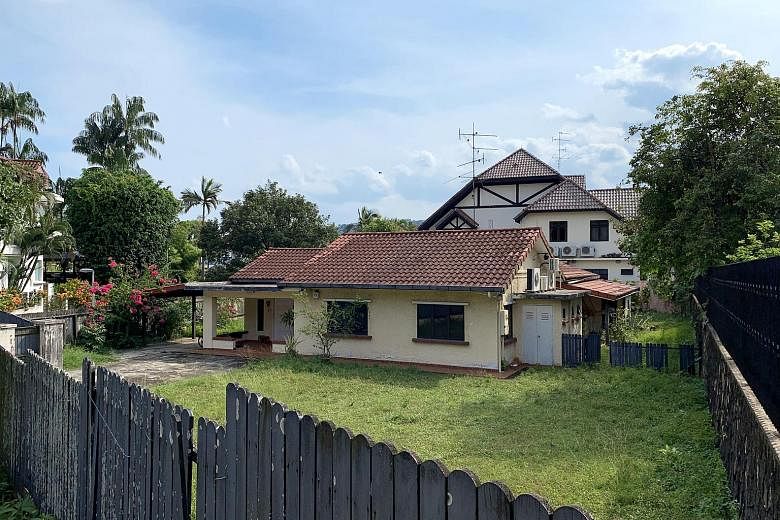 The good class bungalow in Chestnut Crescent to be auctioned on Sept 30 is a freehold property. The single-storey house can be redeveloped to 21/2 storeys. It is near the Cashew and Bukit Panjang MRT stations, and a short drive from Dairy Farm Quarry