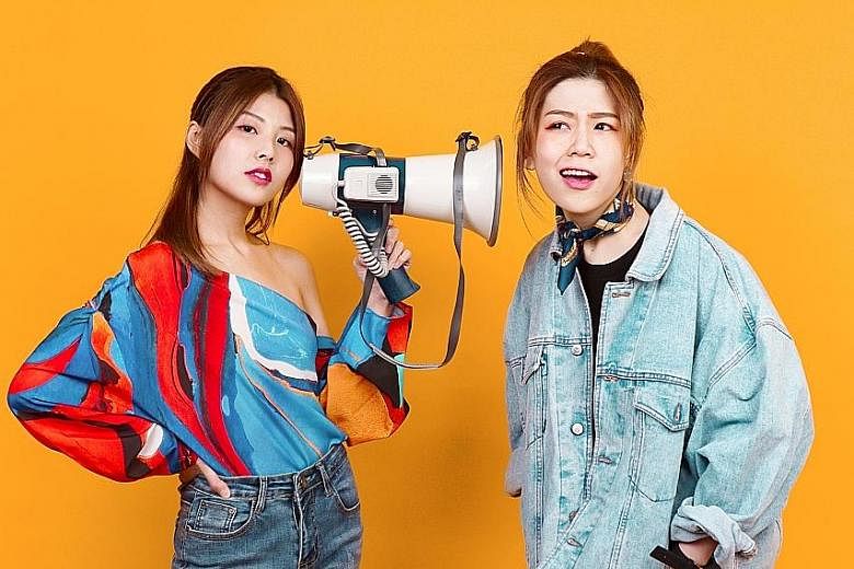Home-grown pop duo StellaVee (comprising Stella Seah, far left, and Vee, left) will perform their first ticketed showcase in November, while Singaporean singer-songwriter Celeste Syn (right) will team up with Taiwanese pop singer Lara Liang for a per