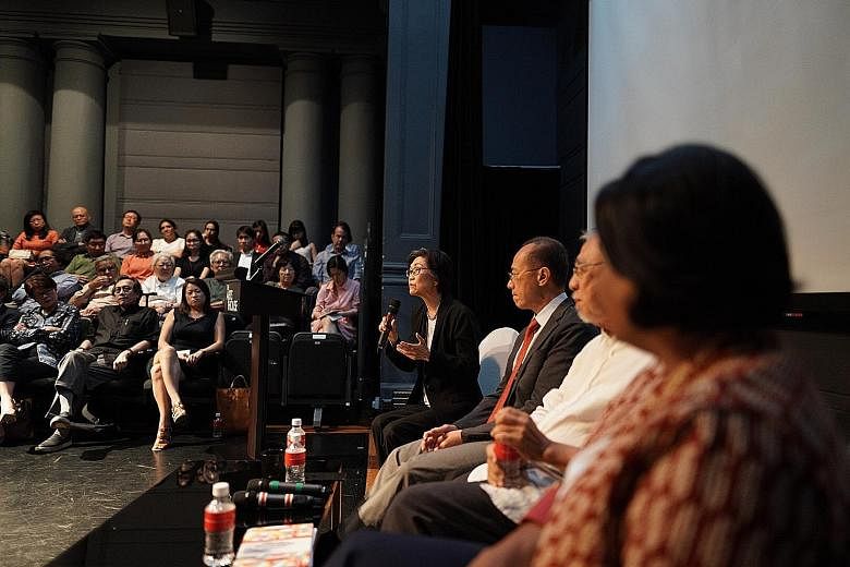 Professor Chan Heng Chee of the Lee Kuan Yew Centre for Innovative Cities at the Singapore University of Technology and Design speaking yesterday during the launch at The Arts House of the book Singapore's Multiculturalism: Evolving Diversity, which 
