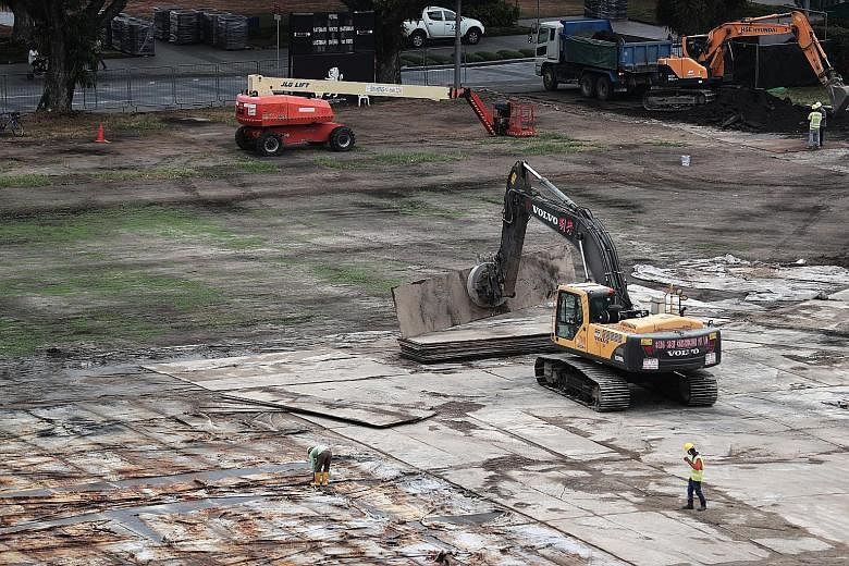 Reinstatement works, which are routine after every National Day Parade held at the Padang, are on schedule and will be completed by November, says NDP 2019 Organising Secretariat head Alro Alroy Chua. The Padang, photographed last Wednesday, with patches 