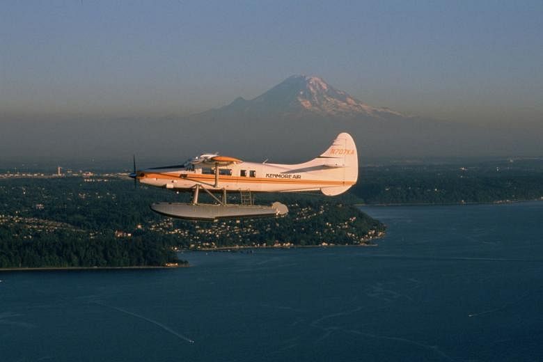 A “flight-seeing” trip on a vintage seaplane will give you a survey of the Cascades mountain range and Mount Rainier (above). 