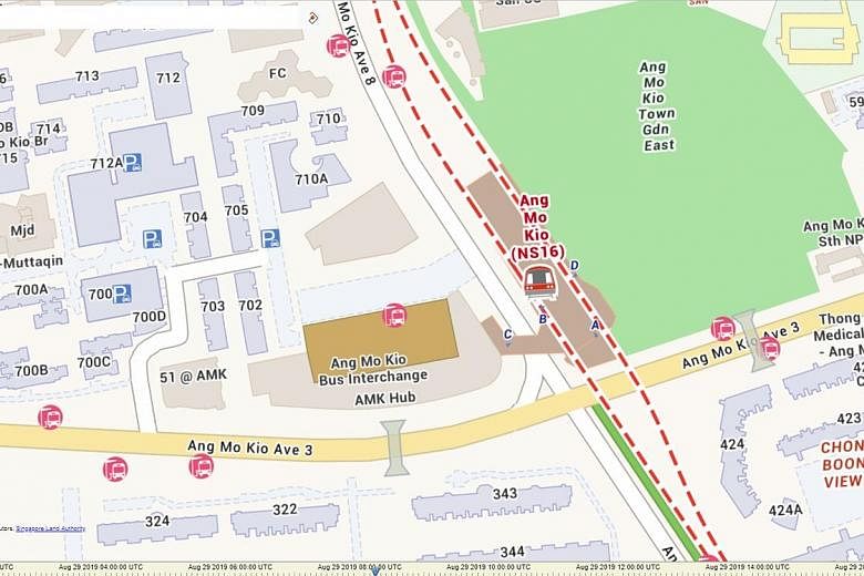 What the same area in Ang Mo Kio looks like on the current 2D version of OneMap.