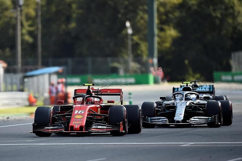 Ferrari's Charles Leclerc getting the better of Mercedes duo Lewis Hamilton and Valtteri Bottas during Italian Grand Prix qualifying. 