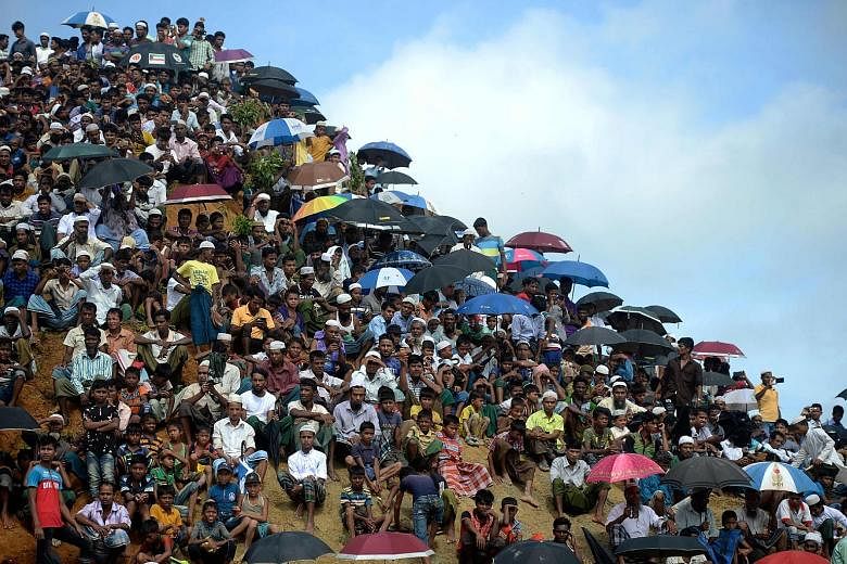Rohingya refugees at a ceremony last month at a refugee camp in Cox's Bazar, Bangladesh, that was organised to remember the second anniversary of a military crackdown that prompted a massive exodus of people from Myanmar. Younger voters have been soc