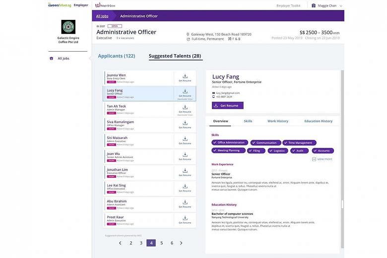 A resume preview feature on the MyCareersFuture.sg job portal makes for more efficient screening of job applicants. PHOTO: WORKFORCE SINGAPORE