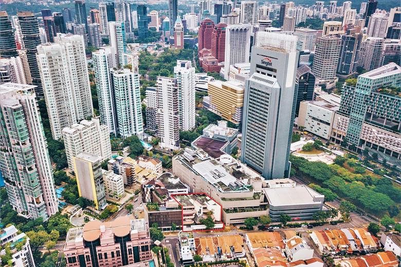 The freehold hotel site (outlined in red) is located near Orchard Road and is expected to benefit from the area's development. PHOTO: CUSHMAN & WAKEFIELD
