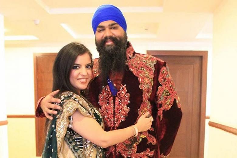 The victim, Briton Amitpal Singh Bajaj (seen here with his Singaporean wife Bandhna Kaur Bajaj) died after being held in a chokehold by Roger Bullman (right).