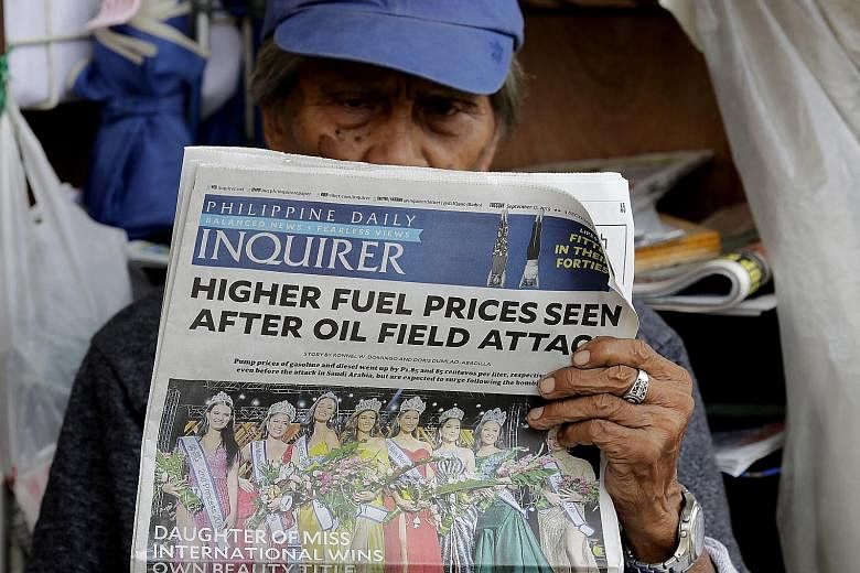 News in Manila of higher oil prices after the weekend attacks on two Saudi oil plants. In the region, India and Indonesia stand out as the most vulnerable to a spike in oil prices as they import most of what they need.
