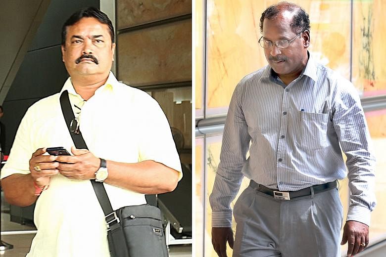 Construction worker Kulandaivelu Malayaperumal (far left) and Mr Gopal Subramaniam were ordered to return a total of $3 million that the late Dr Freda Paul, who had dementia, had given to them. The money came from the sale proceeds of her Haig Road b