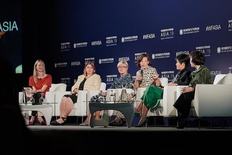 (From left) Ms Karen Gilchrist, CNBC reporter and moderator; Ms Sarah Cottle, global head of market insight for S&P Global Platts; Ms Louise Harvey, non-executive chairman of strategic communications at FTI Consulting; Ms Anne-Gabrielle Heilbronner, 