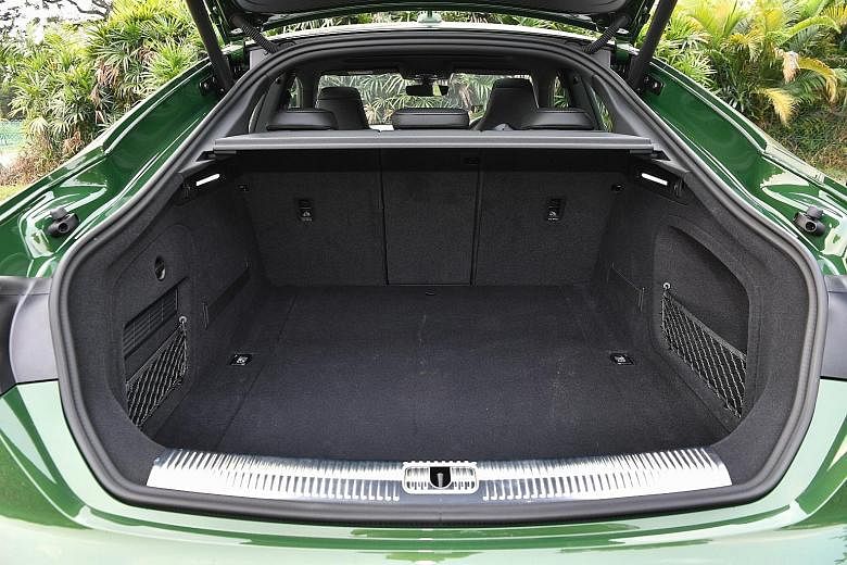 The boot space of the RS5 Sportback is 465 litres and, with its motorised barn-size tailgate, is more accessible than that of its Coupe sibling.