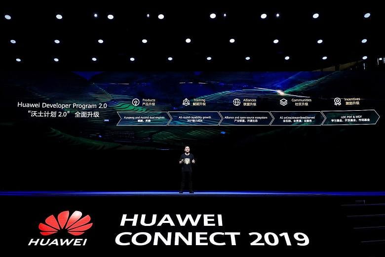 Mr Patrick Zhang, Huawei's chief technology officer of its cloud and artificial intelligence products and services, speaking on the last day of a three-day conference held in Shanghai yesterday. The firm is investing US$1.5 billion (S$2 billion) in t