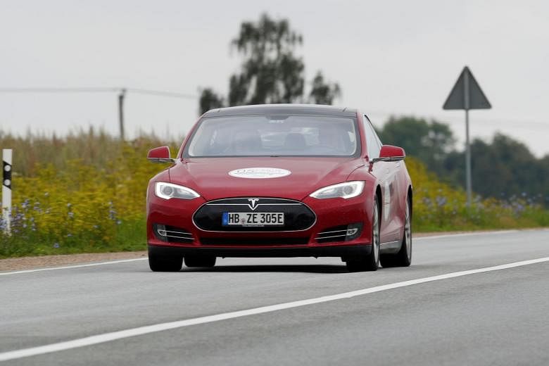 Tesla Model S at the electric car E-Rallye Baltica near Iecava, Latvia. 