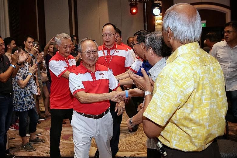 Progress Singapore Party leader Tan Cheng Bock (centre) arriving at the party's official launch event on Aug 3. If the GE were to be called next month, the party would be able to field some candidates in single-seat wards and GRCs, says Dr Tan. ST PH