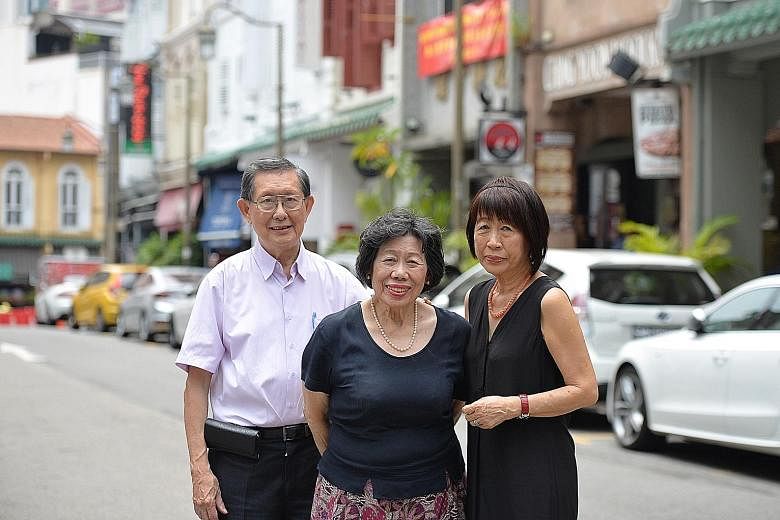 Singapore pioneer Chia Ann Siang's descendants (from left) Soh Tiang Keng, Ruth Chia and Linda Kow, seen here in Ann Siang Hill in Chinatown, are behind the new book, Chia Ann Siang And Family: The Tides Of Fortune. The Chia family fortune at one tim