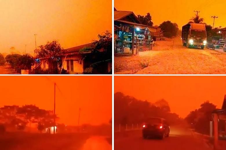 The glowing-red skies in the Indonesian province were caused by smog that had risen to the upper levels of the atmosphere. PHOTOS: THE STAR/ASIA NEWS NETWORK, WEIN ARIFIN/TWITTER, ZUNI SHOFI YATUN NISA/TWITTER