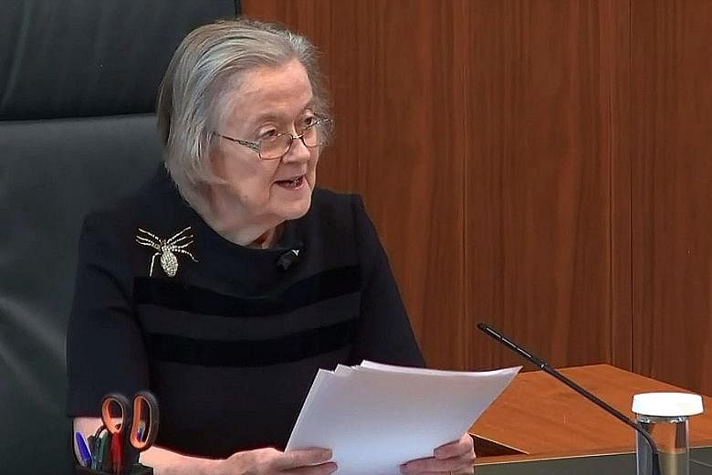 British Supreme Court president Brenda Hale wore a diamante spider brooch while announcing the court's unanimous ruling. PHOTO: AGENCE FRANCE-PRESSE