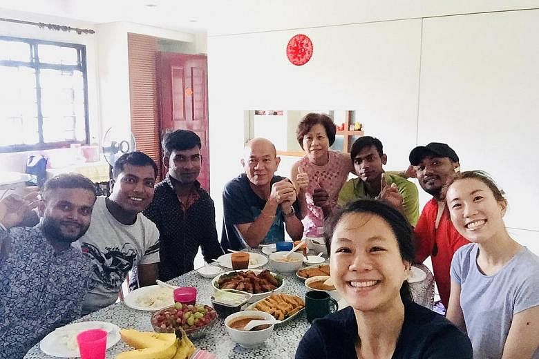 Ms Marlene Chua (right) and her sister with their guests on June 17 last year, the third day of Hari Raya Aidilfitri and a Sunday. "It is like having friends over," said Ms Chua.