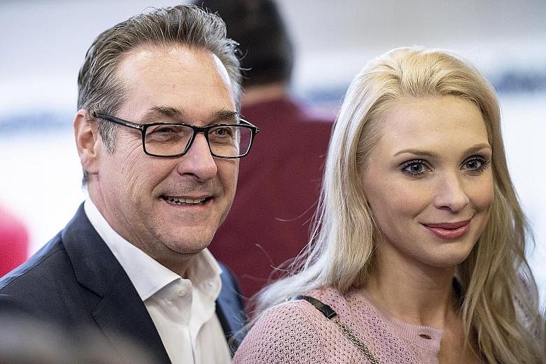 Mr Strache (right) resigned as Austrian vice-chancellor in May this year after footage of his meeting in 2017 on Ibiza island in Spain with a woman posing as the niece of a Russian oligarch was published, showing the politician apparently agreeing to