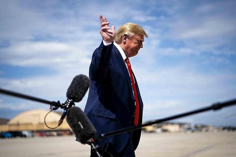 US President Donald Trump responding to reporters at Joint Base Andrews in Maryland on Thursday. The whistle-blower's complaint accused Mr Trump of seeking foreign help for his re-election bid and that the White House sought to cover it up. PHOTO: NY
