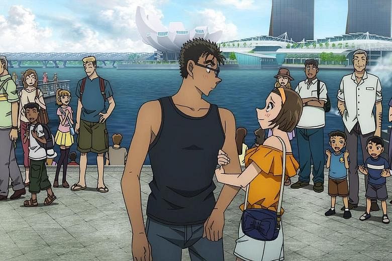 A movie still from Detective Conan: The Fist Of Blue Sapphire, which was set in Singapore.