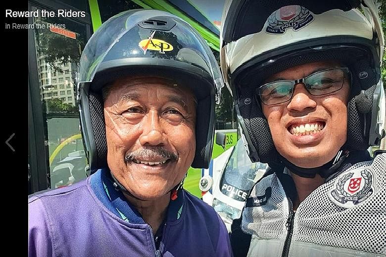 Veteran Malay comedian Yusof Maruwi in good spirits after learning that he was pulled over for displaying good riding behaviour and wearing protective gear.