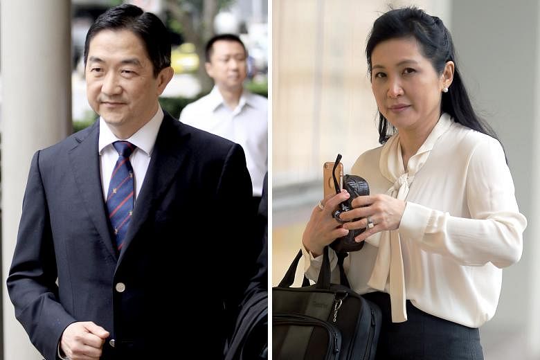 John Soh Chee Wen and Quah Su-Ling, on trial over the alleged manipulation of three penny stocks, outside the court in 2016 and last year, respectively. The long-running trial resumed yesterday with prosecution witness Tai Chee Ming testifying that a