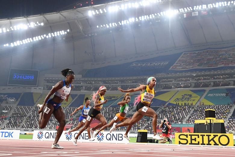 A mere 1,000 people watched Jamaica's Shelly-Ann Fraser-Pryce win the women's 100m final at the World Athletics Championships in Doha on Sunday, a working day. PHOTO: AGENCE FRANCE-PRESSE