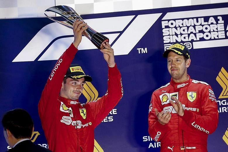 Ferrari driver Charles Leclerc (far left) has six pole positions and two wins this season, outperforming teammate Sebastian Vettel, whose only victory was clinched at the Singapore Grand Prix two weeks ago.