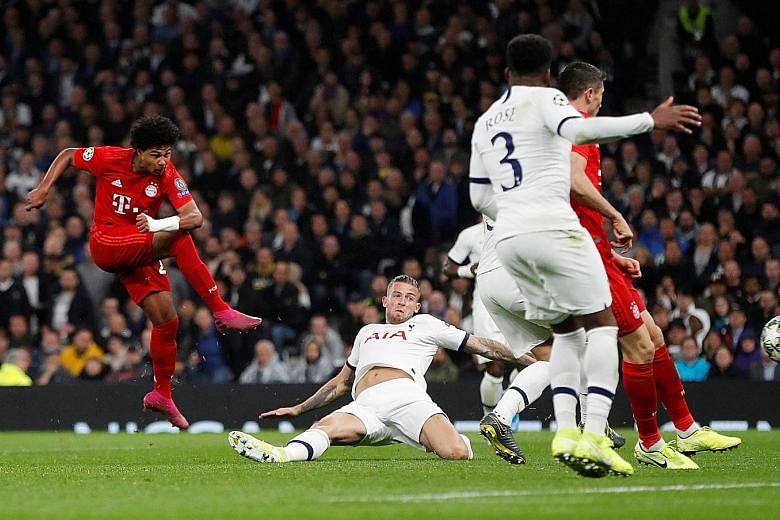 Bayern Munich's Serge Gnabry scoring his first goal of the Champions League Group B match before putting away three more in the 7-2 thrashing of hosts Tottenham. It was the German champions' second straight win. PHOTOS: REUTERS