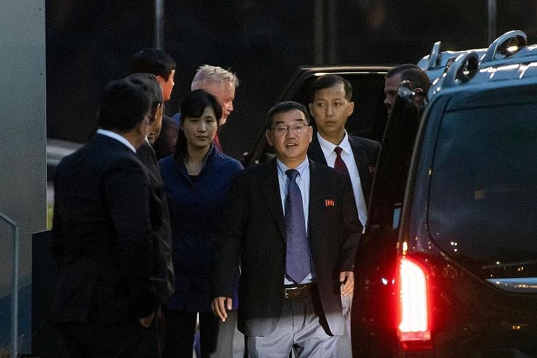 North Korean delegation members arriving at an airport in Sweden on Thursday. "There's been a new signal from the US side, so we're going with great expectations and optimism," said delegation leader Kim Myong Gil.