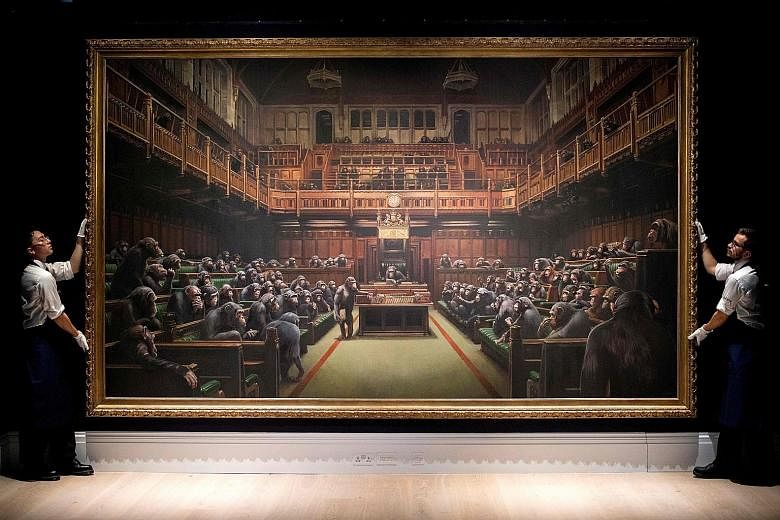 The 2009 oil painting titled Devolved Parliament measures 4.2m by 2.5m unframed.