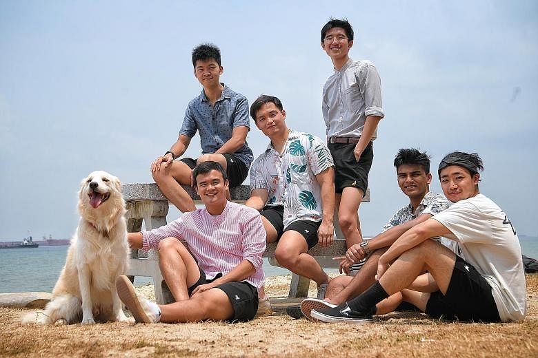 Man's Best Friend was founded by (from far left, in pink shirt) Mr Johann Wah, Mr Glen Ang, Mr Nicholas U Jin, Mr Keith Wo, Mr Tejas Pal and Mr Hwy Kim, who are all wearing prototypes of the label's stain-proof, waterproof and environment-friendly sh