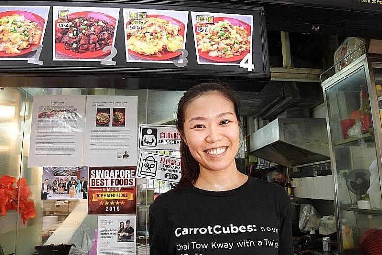 Other than the traditional black and white versions for carrot cake, Ms Claire Huang's Carrot Cubes stall also offers the unusual Thai and bacon options.