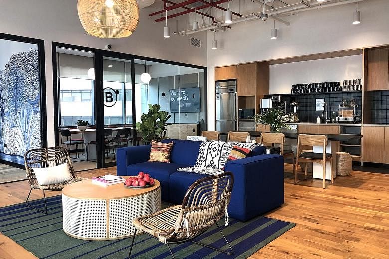 WeWork's newest space, which was launched yesterday, is located at MYP Centre in Battery Road, in the heart of the Central Business District. It occupies around 14 floors spanning 114,000 sq ft. The two upcoming offices are at UE Square in Clemenceau
