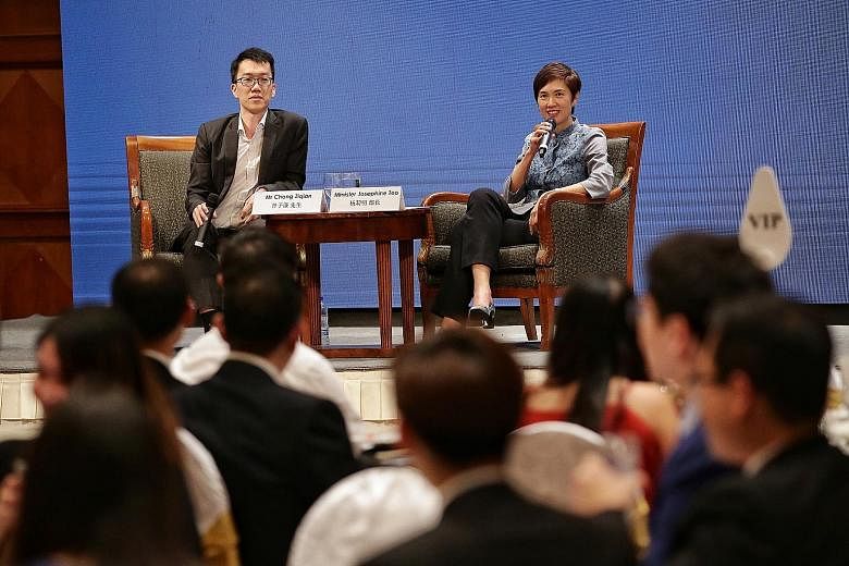 Manpower Minister Josephine Teo, speaking at a dialogue held as part of Business China Youth Chapter's 10th anniversary celebration yesterday, said multiple perspectives have to be considered to really understand how China functions. With her was BCY
