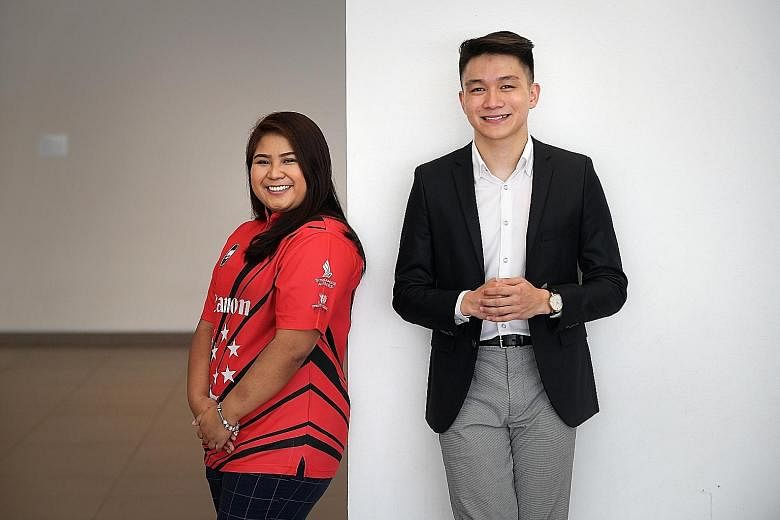 Singapore bowler Iliya Syamim and Mr Yong Ilias Hilsann were among those recognised at the Anugerah Mendaki awards ceremony at ITE College Central yesterday. ST PHOTO: ALPHONSUS CHERN