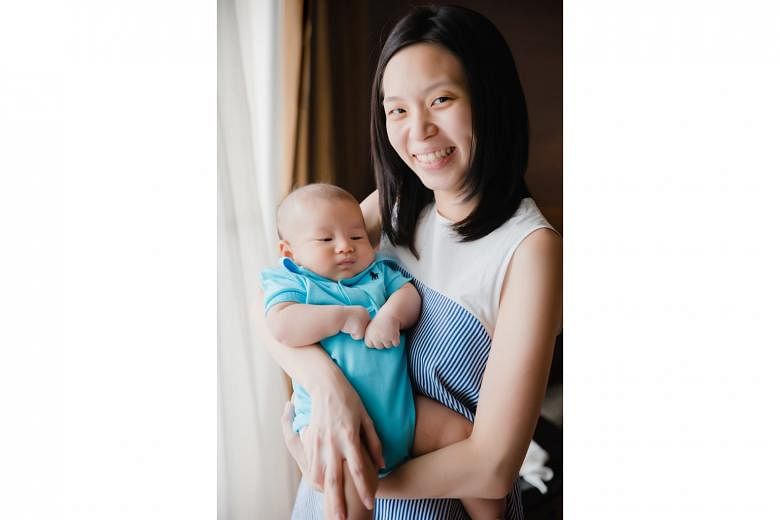 Ms Evelyn Koh Ai-Ping had painful engorged breasts after giving birth, but with tips and support from a lactation consultant, she now enjoys breastfeeding her son. 