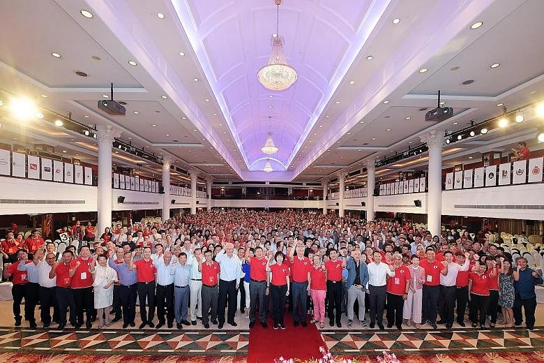 Prime Minister Lee Hsien Loong with delegates and guests at the NTUC National Delegates' Conference at Orchid Country Club yesterday. ST PHOTO: ALPHONSUS CHERN