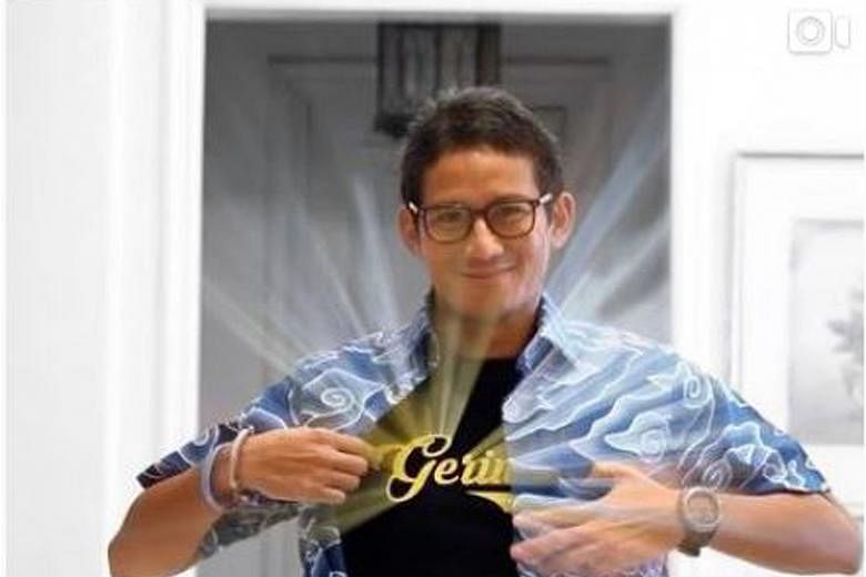 Mr Sandiaga Uno announced his return to Gerindra on Tuesday with a tongue-in-cheek video mimicking Clark Kent's iconic change into a Superman costume.