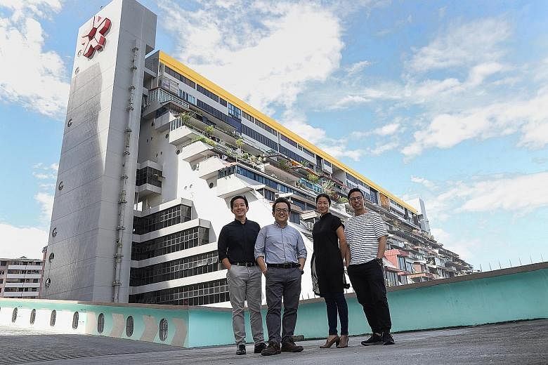 (From left) Engineer Colin Yip, conservation expert Ho Weng Hin, consultant Karen Tan and architect Jonathan Poh at the carpark of Golden Mile Tower, with Golden Mile Complex in the background. They are part of a group that is compiling the list of 5