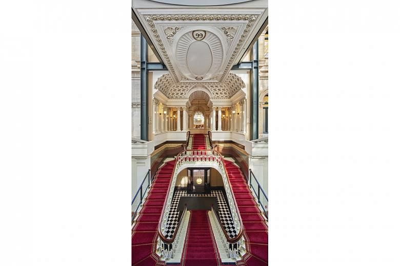Sleek designs and luxurious suites are part of The Fullerton Hotel Sydney, which also has a grand staircase (above). 