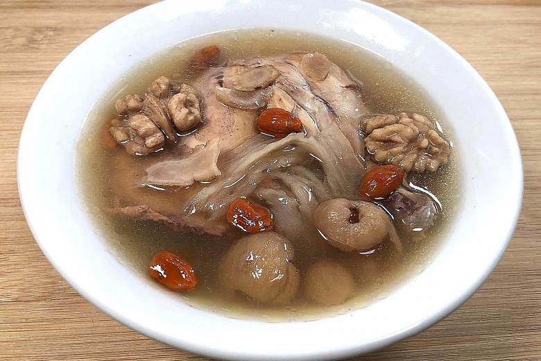 Brain tonic soup (above) can be brewed together with American ginseng, which is believed to nourish the lungs and stomach and boost energy.