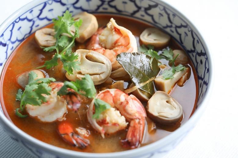 Fresh straw mushrooms are perfect in tom yum, soaking up the hot, sour, spicy and sweet broth. 
