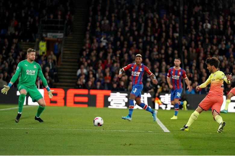 Man City’s David Silva scoring his side’s second goal in their 2-0 win at Crystal Palace. The visitors had 21 shots, including 10 on target, but their failure to convert more of those chances is a concern for manager Pep Guardiola. 