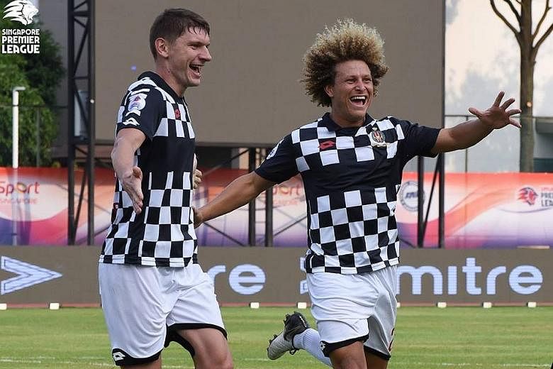 Andrei Varankou, top scorer in this year's Singapore Premier League and teammate Blake Ricciuto (right) will try to fulfil Brunei DPMM's dream of completing a league and Cup double. Having sewn up the SPL, their Cup campaign continues tonight against
