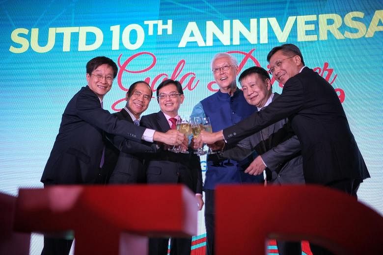 (From left) Singapore University of Technology and Design (SUTD) president Chong Tow Chong, SUTD patron for advancement Sam Goi, Deputy Prime Minister Heng Swee Keat, Emeritus Senior Minister Goh Chok Tong, SUTD chairman of the board of trustees Lee 