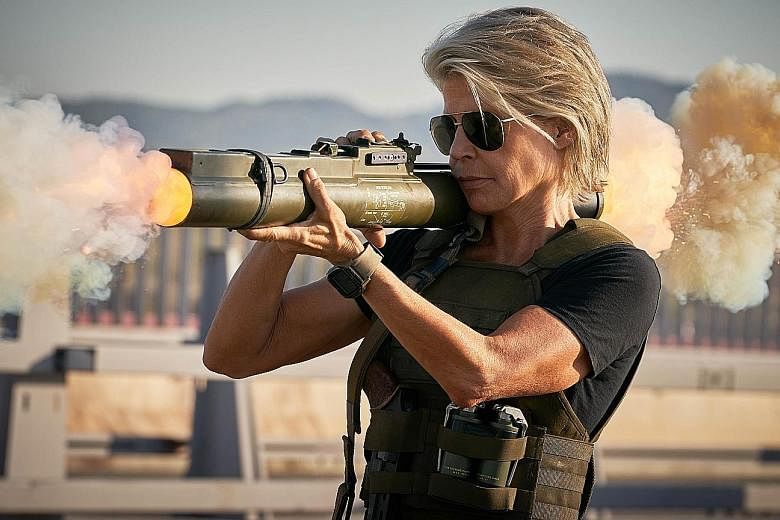 Actress Linda Hamilton reprises her action role as Sarah Connor in Terminator: Dark Fate.