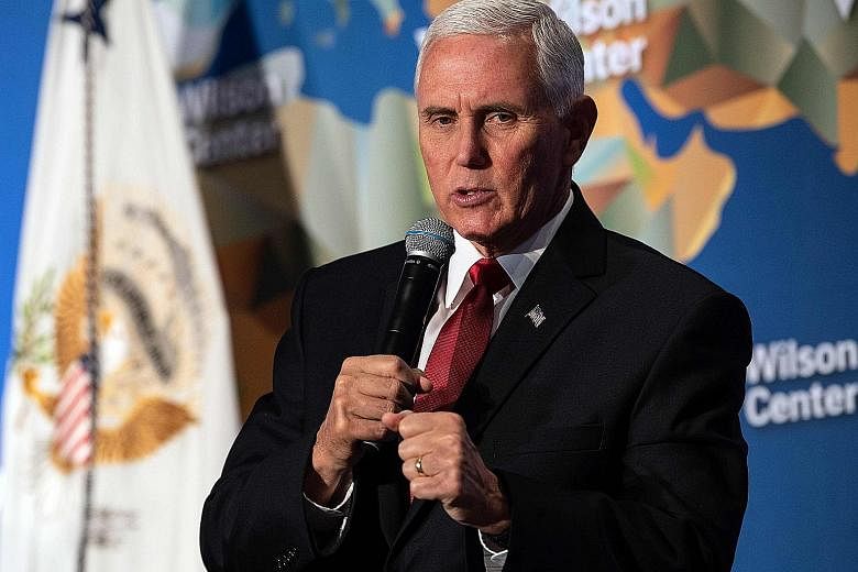 Vice-President Mike Pence speaking at the Wilson Centre in Washington on Thursday. In a speech that lasted nearly 40 minutes, he took Beijing to task on a range of issues, including intellectual property theft, expansionism in the South China Sea and